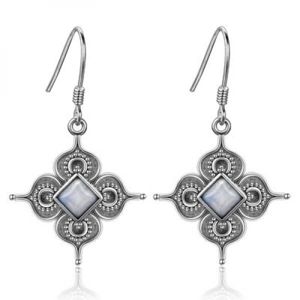 925 Silver Moonstone Flower Drop Earrings