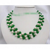 8mm Round Freshwater Pearl and Green Stone Necklace