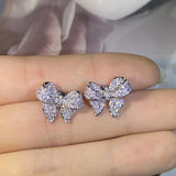 Heavy Industry Bow Earring Full Diamond Anniversary Gift Jewelry