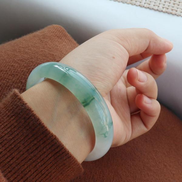 Natural Burmese Jadeite Two-tone Bracelet 54-62mm Princess Jewelry