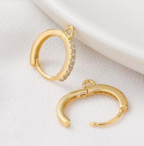 Copper Zircon Hoop Round Ear Buckle DIY Drop Earring 6PCS