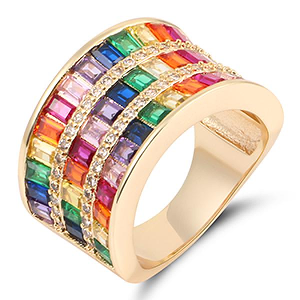 Colorful CZ Rainbow Band Rings Delicate CZ Crystal 14MM Width Rings