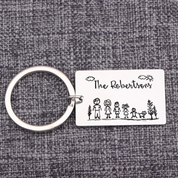 Custom Family Portrait Keychain with Names