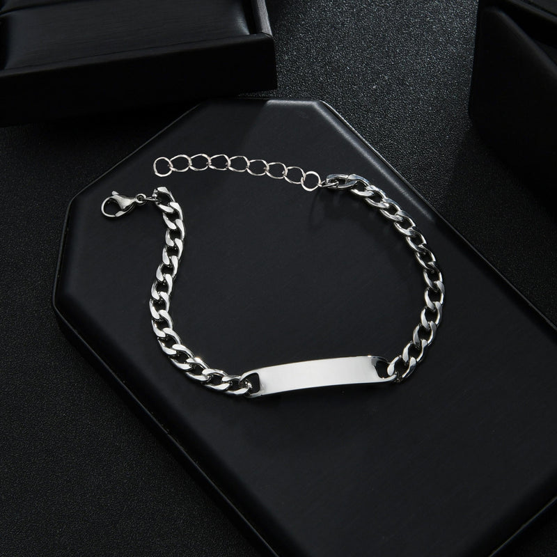 Personalized Engraved Name Bracelet Stainless Steel Cuban Chain