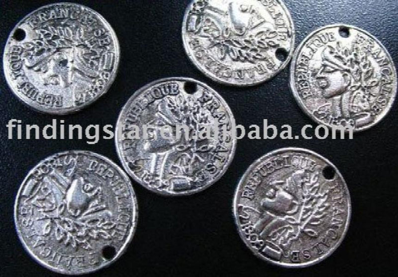 Tibetan Silver Coin Round Charms 19mm A740 - Pack of 180
