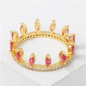Crystal Rainbow CZ Engagement Crown Rings for Women Wedding Jewelry