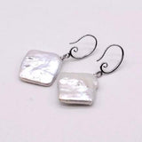 Square Large Real Pearl Earrings S925 Sterling Silver Hook Women's Jewelry
