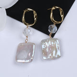 Vintage Brass Pendant Earrings with Freshwater Pearls