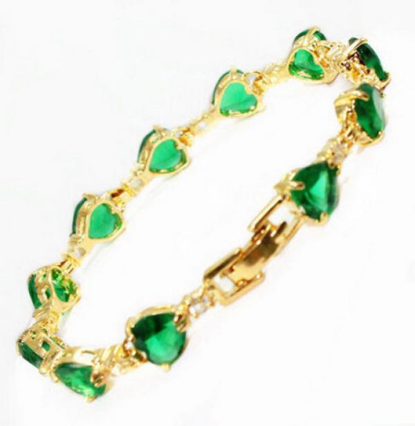 Green CZ Heart Bracelet Crystal Bangle