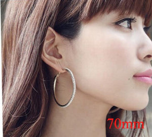 70mm Hoop Earrings Silver Plated CZ Crystal Basketball Wives 12pairs/lot
