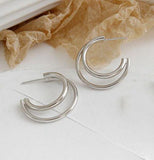925 Silver Double Line Cross Stud Earrings for Women Jewelry
