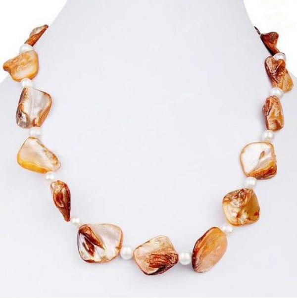 AA Pearl Necklace, Irregular Orange Shell 6-7mm Freshwater Pearl Choker