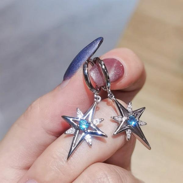 Women's Silver Zircon Hollow Star Earrings