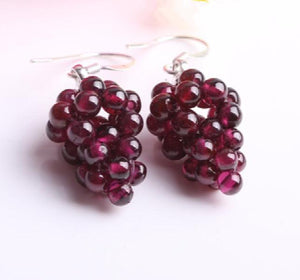 Red Garnet Round Hook Earrings Beads