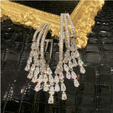 Elegant Zircon Tassel Earrings, S925 Silver, Women's Jewelry