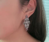S925 Sterling Silver Hexagonal Hollow Diamond Zircon Crystal Earrings DIY