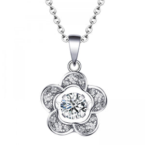 Moving CZ Stone Flower Pendant Necklace 925 Silver Jewelry