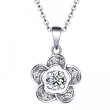 Moving CZ Stone Flower Pendant Necklace 925 Silver Jewelry
