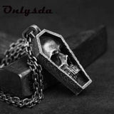 Punk Rock Stainless Steel Skull Coffin Pendant Necklace