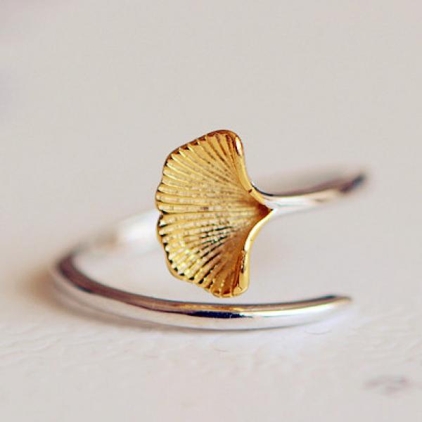 Ginkgo Flowers 925 Sterling Silver Open Rings For Women