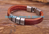 Brown Metal Clasp Leather Mens Wristband Bracelet Cuff