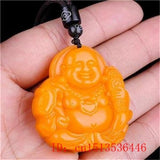 Maitreya Buddha Yellow Jade Pendant Necklace Hand-carved Charm Jadeite Jewelry