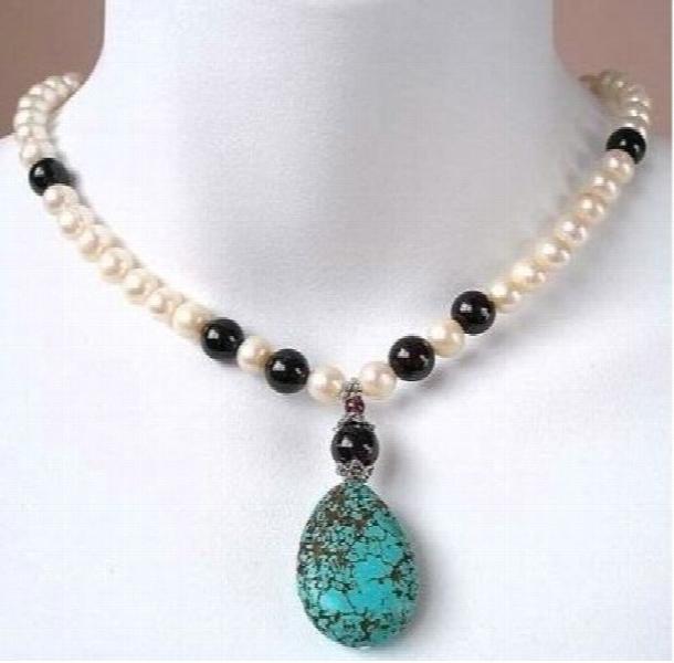 Pearl & Jades Necklace Turquoise Pendant AKOYA