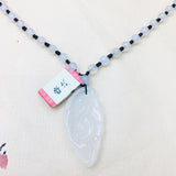 Brazilian Ice Jade Leaf Pendant Necklace with Chalcedony Bead