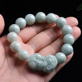 Natural Burmese Jadeite Round Bead Beast Bracelet Men Women Jewelry
