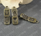 100 pcs Antique Bronze Plated Small Phone Charms Pendants
