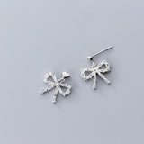 925 Silver Bowknot Zircon Stud Earrings