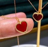 18k Red Agate Heart Pendant Necklace for Women AU750 Jewelry