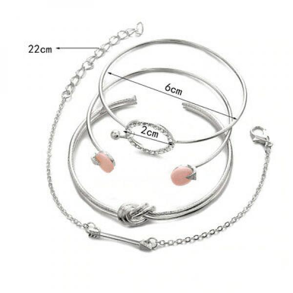 4 Multibracciale Rigid Metal Plated Bracelets Women Silver 99
