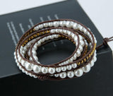 Shell Pearls Leather Wrap Bracelet for Women