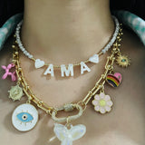 Copper Initial Necklace with Freshwater Pearl Chain