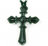 Green Jade Carved Christian Cross Necklace Pendant Mens Womens Gemstone Jewelry