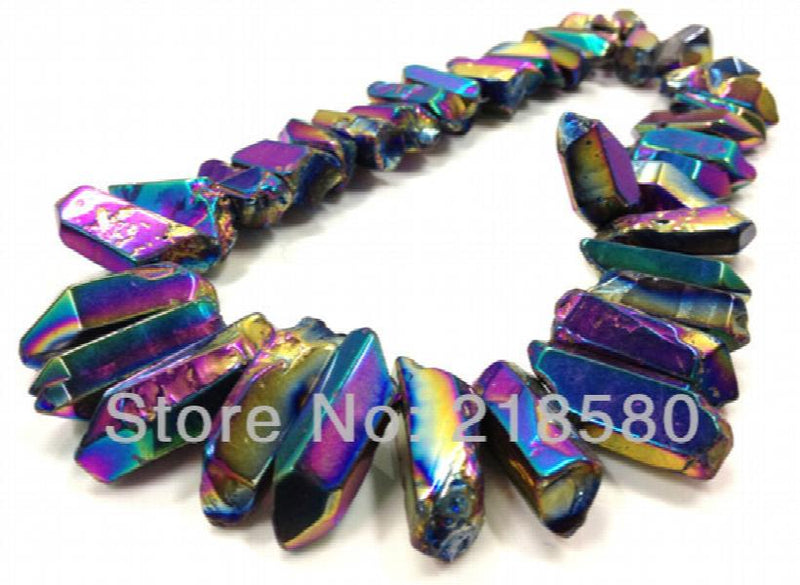 Titanium Rainbow Quartz Sticks Crystal Points Briolettes 16 inch Strand
