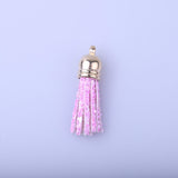 10pcs 38mm Leather Tassel Keychain Straps Fiber Fringe DIY Pendant with Caps