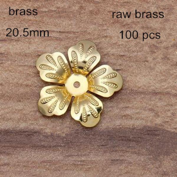 100 pcs 20.5mm Brass 3D Metal Flowers Bead Cap for Jewelry