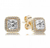 925 Silver Rose Elegant Crystal Stud Earrings Wedding Gift