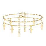 925 Silver Paper Clip Cross Ankle Bracelet for Women