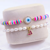 Pearl Evil Eye Bracelet Heart/Hand/Flower Weave Freshwater Pearl Charm Bangle