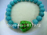 Green Buddha Head Bead Bangle 10mm Rhinestone Mixed Bracelet Elastic Adjustable