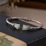 Hetian Magnolia Flower Bangles - Ancient Chinese Charm Silver Jewelry