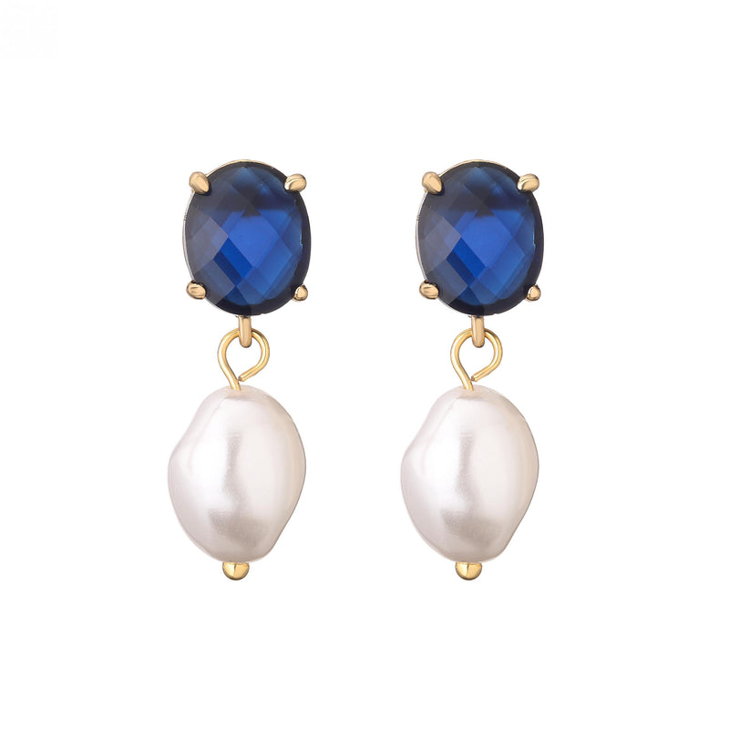 HECHENG Colorful Stone Earrings with Pearl, Asymmetry Jewelry
