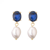 HECHENG Colorful Stone Earrings with Pearl, Asymmetry Jewelry