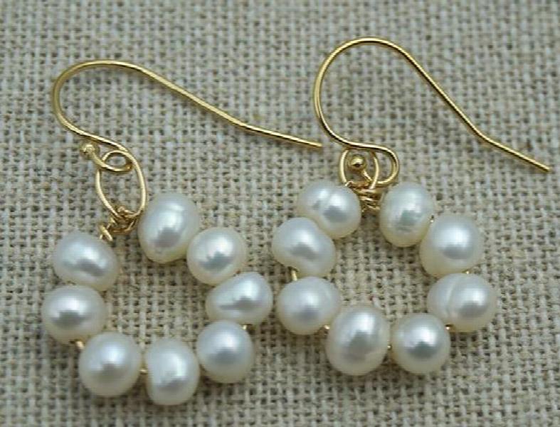 Freshwater Small Round Pearl Dangle Earrings Wedding Bridal Women Jewelry
