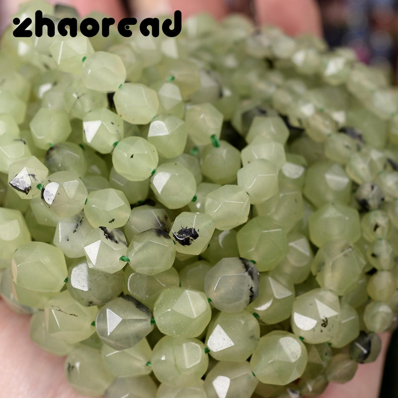 Prehnite Stone Faceted Spacer Beads for Jewelry Making