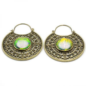 Brass Stone Banded Ear Weights Hoop Earring Ear Gauge Expander Plugs