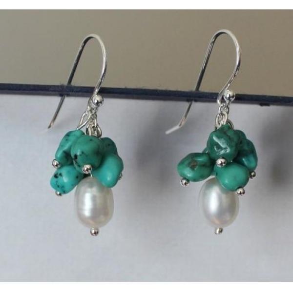 Turquoise Nugget Cluster Pearl Dangle Earrings